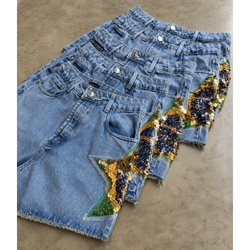 Short Jeans Bordado Brasil