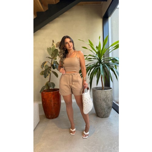 Conjunto Cropped E Short Linho Tamy