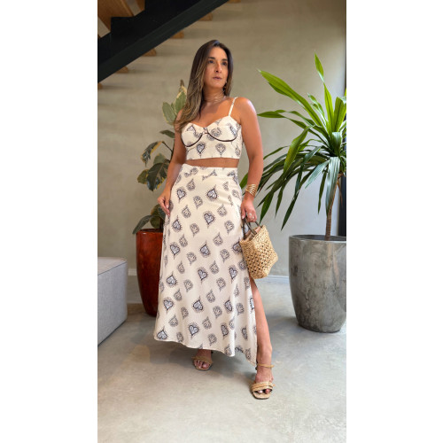 Conjunto Cropped E Saia Midi Isabella