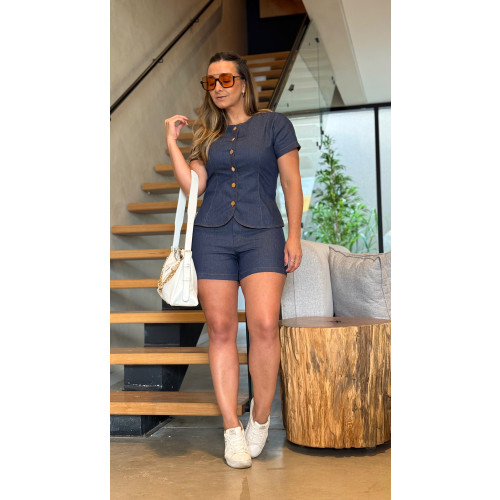 Conjunto Camisa Curta E Short Sarja Bru