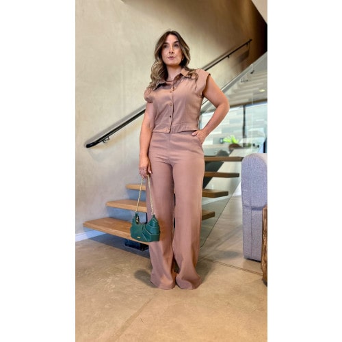 Conjunto Blusa Colete E Calça Pantalona Leticia