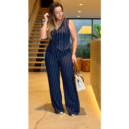 Conjunto Alfaiataria Calça C/ Colete Listrado Ravena