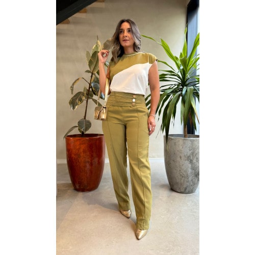 Conjunto Blusa E Calça Bicolor Sarah