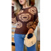 Blusa Manga Longa Tricot Sobreposição Em Flores
