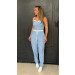 Conjunto Cropped E Calça Risca De Giz Paula 