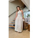 Vestido Longo Gola Alta Linho Bordado