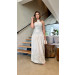 Vestido Longo Gola Alta Linho Bordado