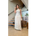 Vestido Longo Gola Alta Linho Bordado