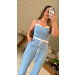 Conjunto Cropped E Calça Risca De Giz Paula 